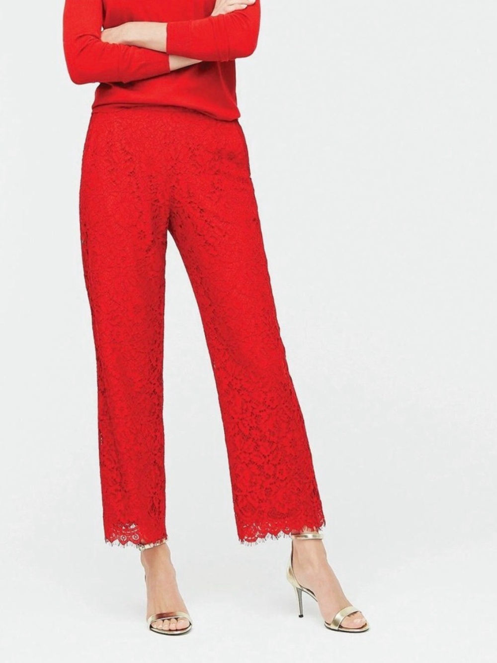J. Crew Red Lace Wide-Leg Lined Pants Size 4